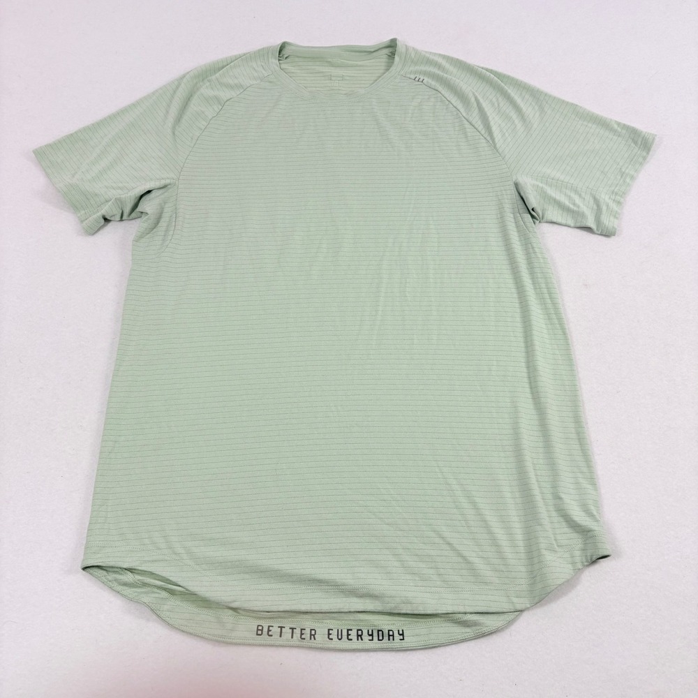 Lululemon Metal Vent Tech Shirt Mens Large Sage Green Stripe Athletic